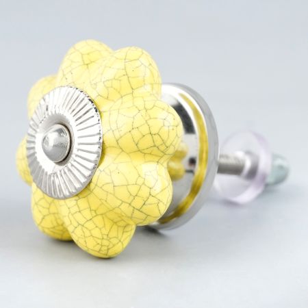 Yellow Crackle Ceramic Wardrobe Knob