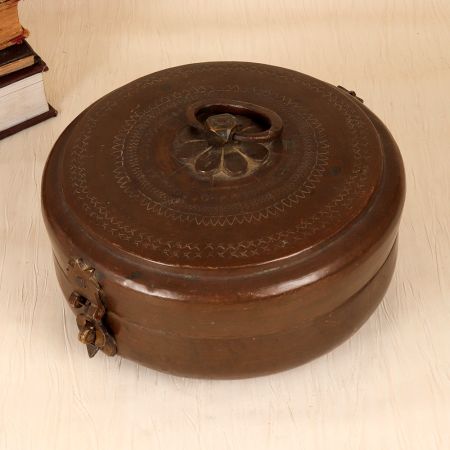 Handcrafted Vintage Finest Brass Chapati Box Crafted in Rajasthani Art