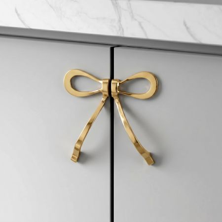 Golden Brass Bow Cabinet Door Handle 1 Pair (Large Size)