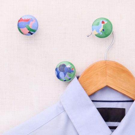 Multicolor Ceramic Flat Animal Design Wall Hooks-3 Pieces