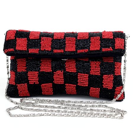 Red and Black Cotton Beads Hand Bag for Women