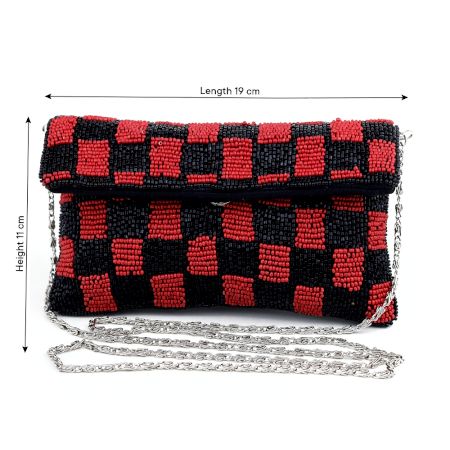 Red and Black Cotton Beads Hand Bag for Women