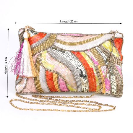Abstract Wave Design Cotton Beads Hand Bag for Festive Wear
