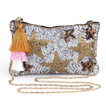 Luxury Sequin Beaded Clutch Bag for Women with Chain Strap