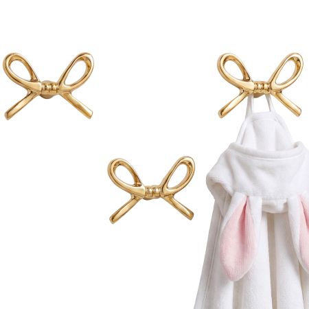 Modern Brass Golden Bow Wall Hooks-Pack of 3