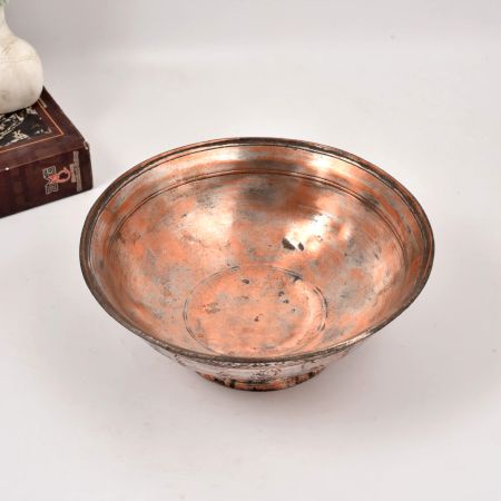 Carved Handmade Copper Bowl with Stand in Kashmiri Art
