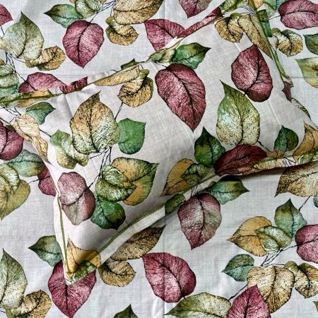 Autumn Leaf Print 100% Cotton Casement King Size Bedsheet Set with 2 Pillow Covers | 100 x 108 Inches