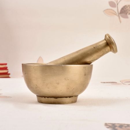 Indian Handcrafted Brass Pestle and Mortar in Vintage Finish