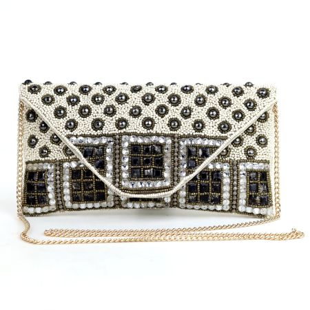 Gilded Mosaic Beaded Clutch with Luxe Chain Strap