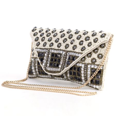 Gilded Mosaic Beaded Clutch with Luxe Chain Strap