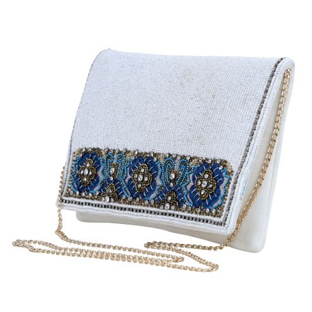 Imperial Bloom Hand-Beaded Clutch with Chain Strap