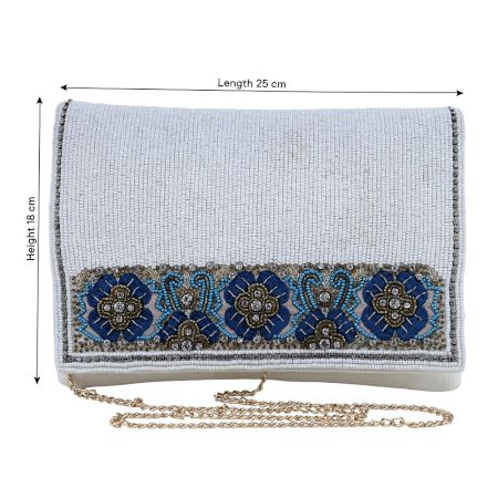 Imperial Bloom Hand-Beaded Clutch with Chain Strap