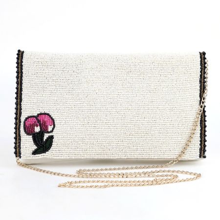 Blush Bloom Minimalist Beaded Clutch with Chain Strap