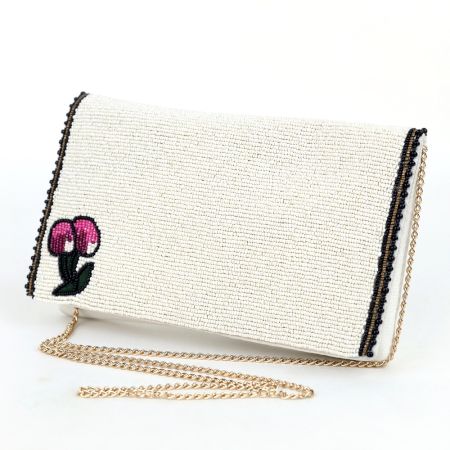 Blush Bloom Minimalist Beaded Clutch with Chain Strap