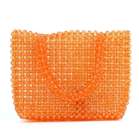 Handmade Orange Beaded Tote Bag Stylish Transparent Bead Handbag