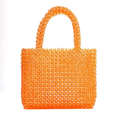 Handmade Orange Beaded Tote Bag Stylish Transparent Bead Handbag