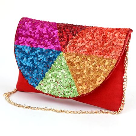 Multicolor Sequin Evening Clutch Purse with Gold Chain Strap