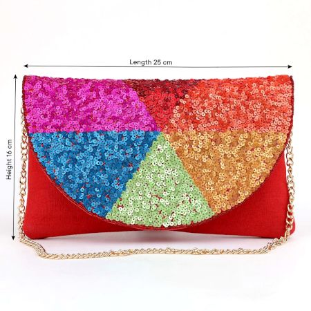 Multicolor Sequin Evening Clutch Purse with Gold Chain Strap