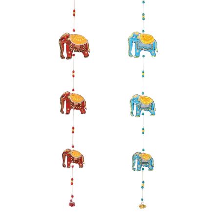 Handmade Wooden Elephant Wall Hanging for Home Decor - Blue, Red