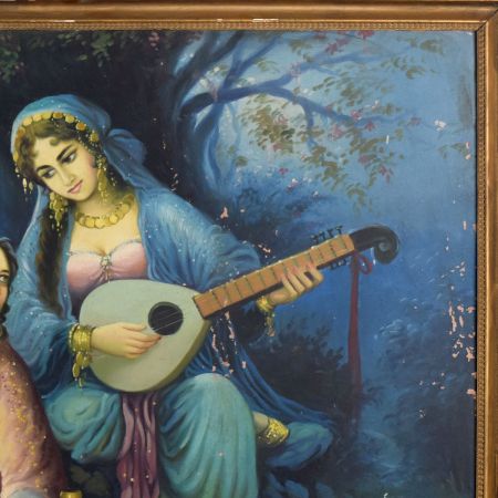 Vintage Hardboard Painting of Persian Poet Umar Khayyam with Original Frame
