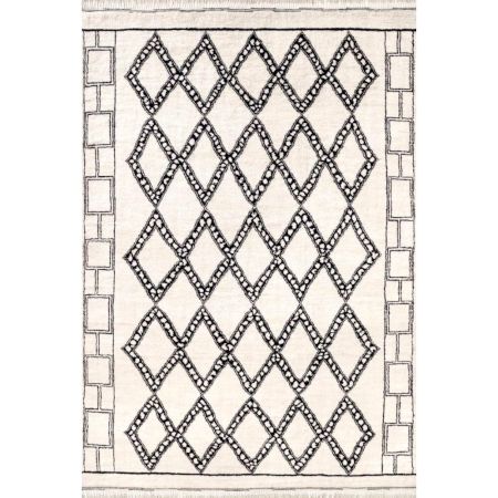 New Moroccon Design Handmade White Wool Rug
