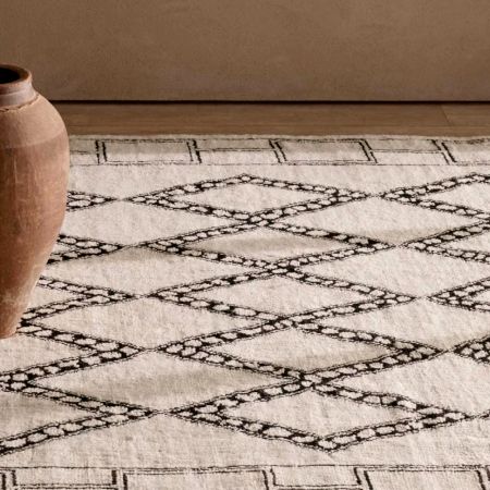 New Moroccon Design Handmade White Wool Rug