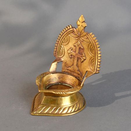 Antique Brass South Indian Cross Design Temple Diya