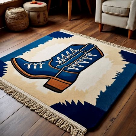 Handtufted Sneaker Motif Accent Wool Rug