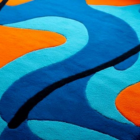 Handtufted Blue Orange Ripple Wool Rug
