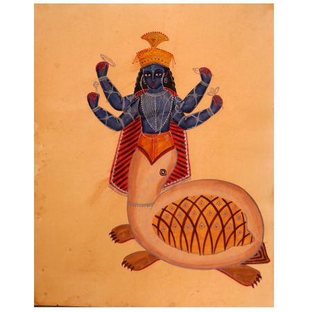 Hindu God in Turtle Mouth Majestic Kalighat Painting