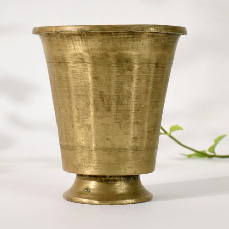 Vintage Brass Holy Water Glass Pot for Hindu Rituals