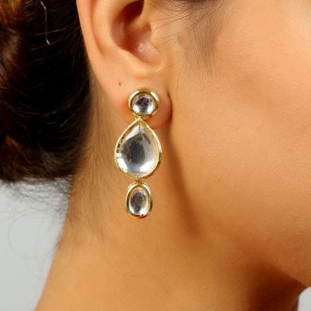 Handcrafted Kundan Drop Stud Earrings for Festive Wear