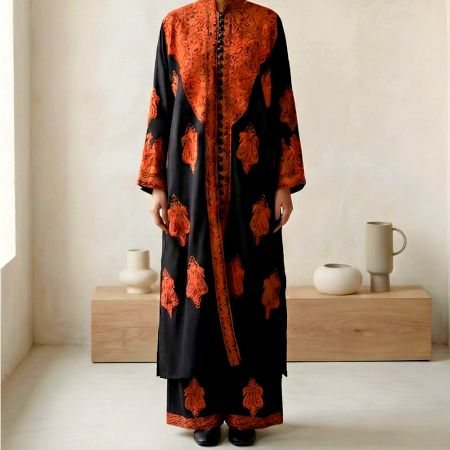 Handcrafted Kashmiri Cotton Embroidered Long Kurta Set