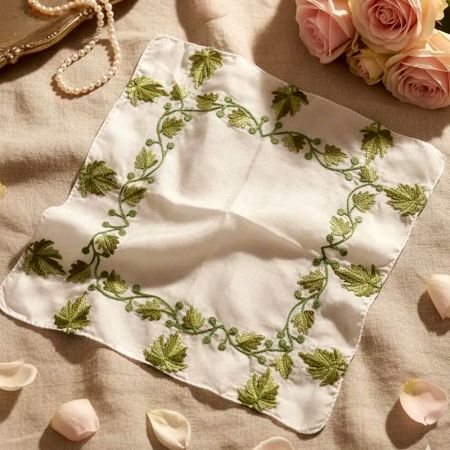 Handcrafted Kashmiri Silk Handkerchief with Fine Floral Embroidery