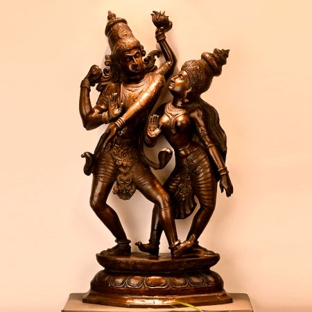 Handcrafted Brass Antique Lord Shiva Devi Parvati Dancing Statue