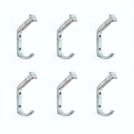 6 Pieces Double Prong Rustic Hooks Antique Cast Iron Hooks