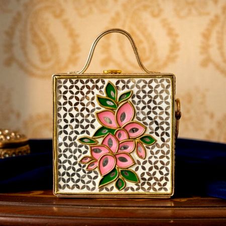 Mini Floral Lippan Art Handcrafted Square Sling Bag
