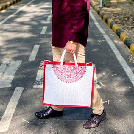 Red White Eco Friendly Jute Multipurpose Bag