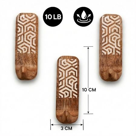 Brown And White Decorative Wooden Adhesive Wall Hook