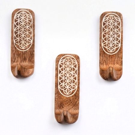 3 Pieces Wooden Decorative Adhesive Wall Key And Towel Holder