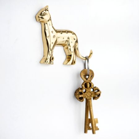 Handmade Gold Brass Leopard Wall Hook for Keys