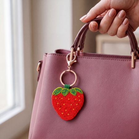 Handmade Charm Beaded Strawberry Keychain