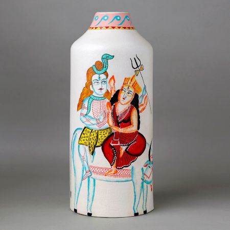 Handcrafted Ceramic Kalighat Shiva Parvati Family Decorative Vase Set of 3