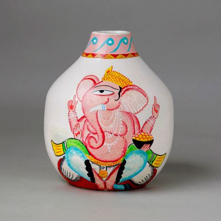 Handcrafted Ceramic Kalighat Ganesha Decorative Folk Art Vase