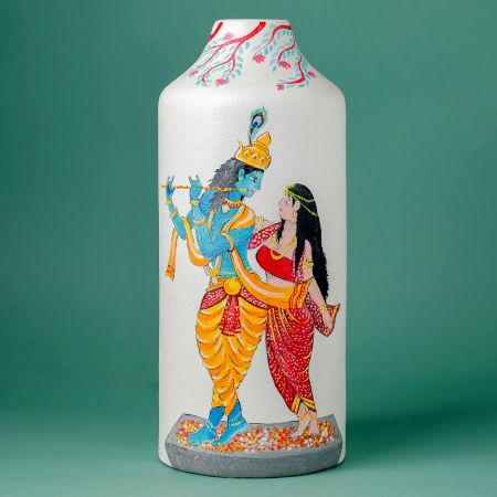 Handcrafted Ceramic Pattachitra Radha Krishna Decorative Art Vase