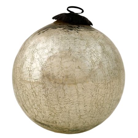 Silver Vintage Round Kugel Style Crackled Glass Hanging Ornament