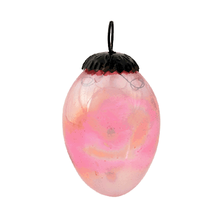 Pink Vintage Oval Shaped Glass Christmas Ornament