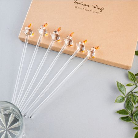 6 Pieces Cut Rabbit Stirrer Glass Swizzle Sticks for Cocktail Party