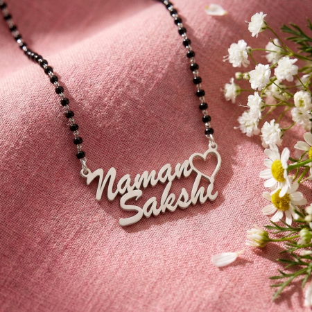 Handmade 925 Sterling Silver Couple Named Naman & Sakshi Mangalsutra Necklace Gift