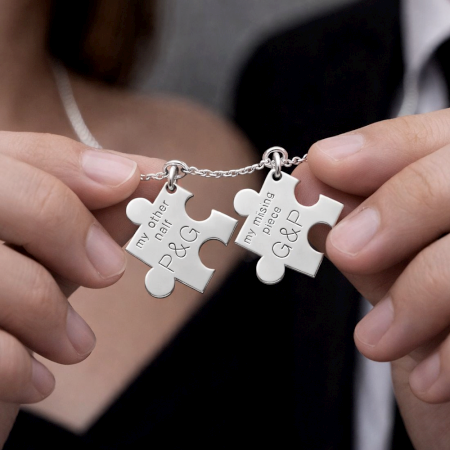 Handmade 925 Sterling Silver Puzzle Couple Pendant Necklace Gift